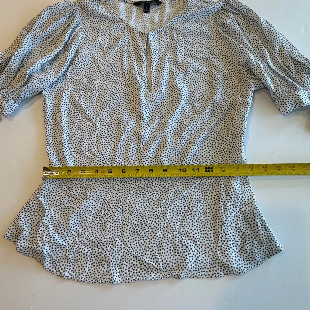 Banana Republic Polka Dot Puff Sleeve Blouse‎ White Black Keyhole Neck Small
